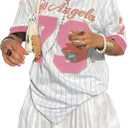 Verdusa Women's Jersey Shirts for Women Y2k Oversized Plus T Shirt Striped Number Graphic Tees Streetwear Tops (3X-Large Plus, Pink)