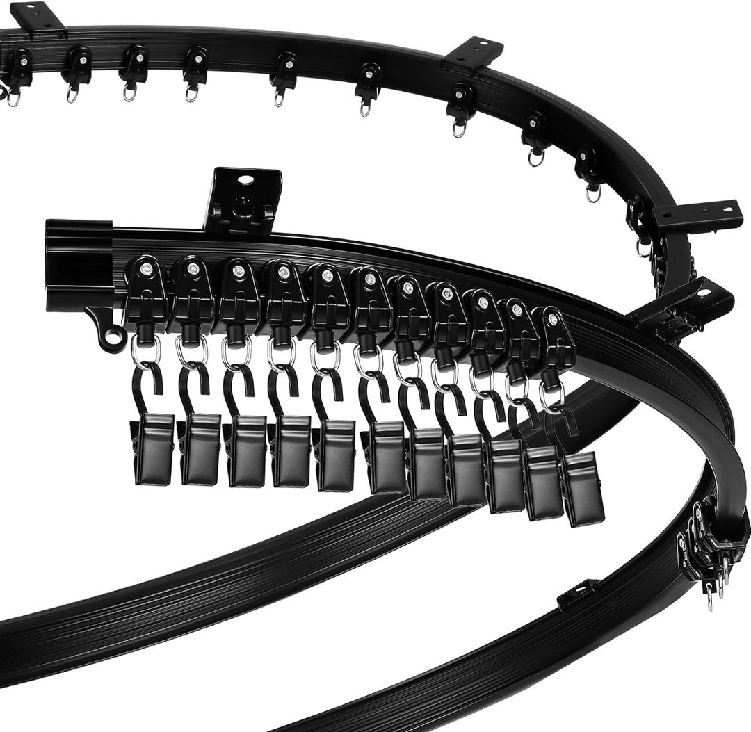 Jetec Curved Ceiling Curtain Track 8 m/ 26 ft Bendable Mount for Curtain Rail Bunk Bed Bay Window Room Divider Flexible Straight (Black)