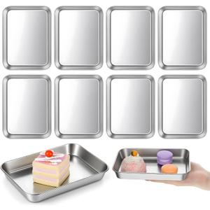 8 Pack Small Stainless Steel Plate 7''L x 5''W Metal Baking Sheet Set Stainless Steel Surgical Tray for Oven, Food Safe Smooth Polished for Campers, Hand Project Medical Instruments, Tattoo, Surgical