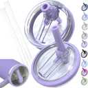 Leak Proof Flip Straw Lid Replacement for 40oz Stanley Quencher H2.0, No Spill Accessories with Extended Straw &Enhanced Sealed Lid (Purple)