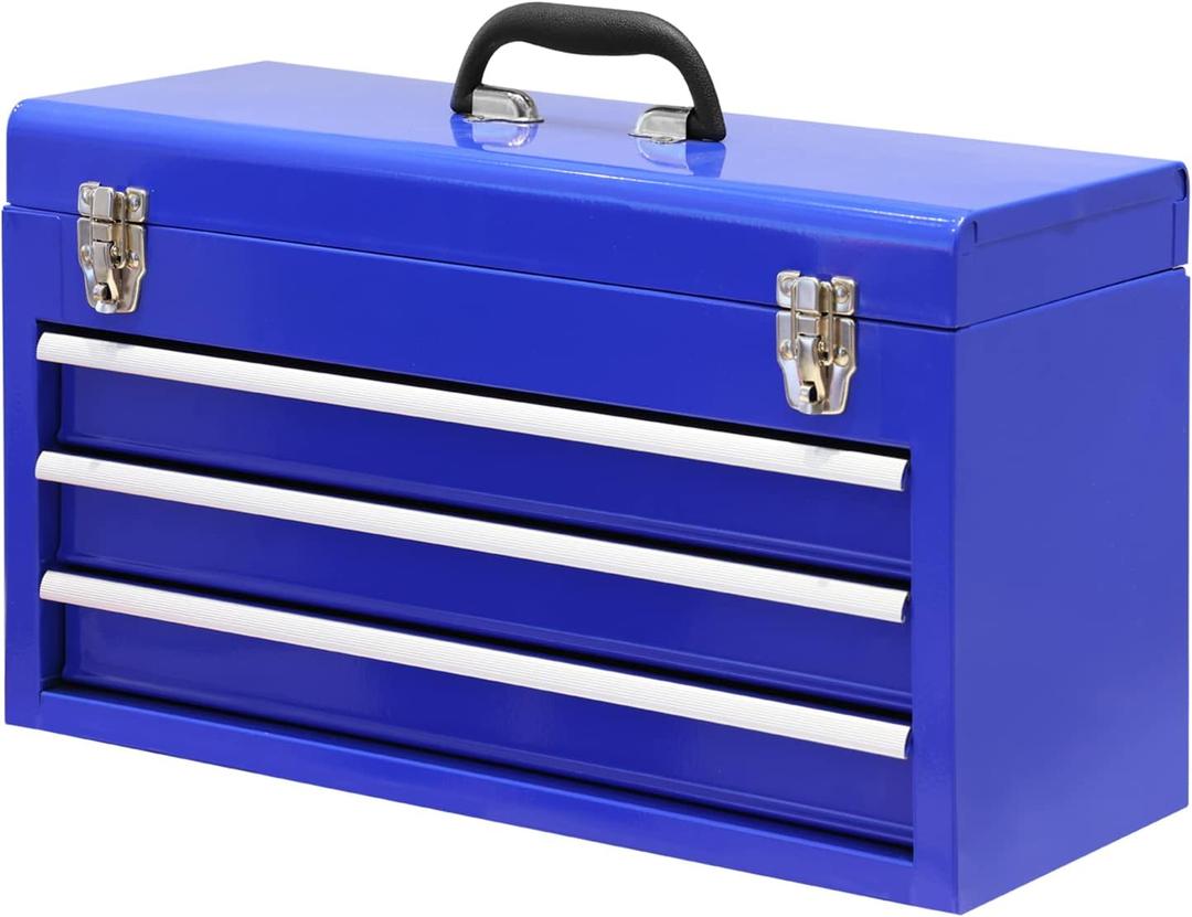 BIG RED 3 Drawer 20" Metal Tool Box Portable Steel Tool Chest with Ball-Bearing Slides and 2 Metal Latches Closure for Garage,Home or Workbench,Blue,ANTBD133-XU