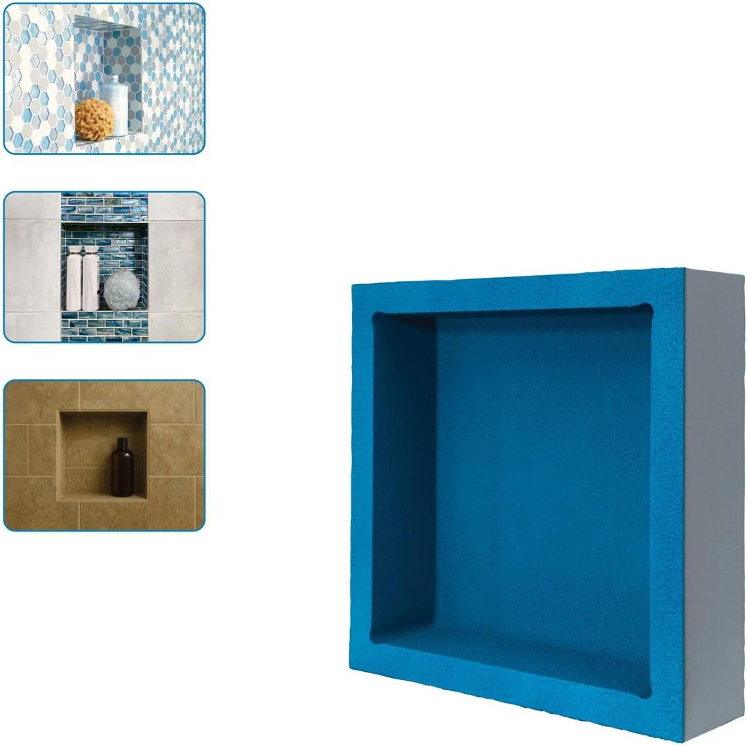 Noble 301 Preformed 12" x 12" ID Square Shower Niche, Tub, Caddy, Modern Bathroom Storage Solution, Water-Resistant, Easy Install Ideal for Toiletries Shampoo Shower Accessories, DIY, No Shelf, 14.25 inches W x 14.25 inches H x 3.8 inches D