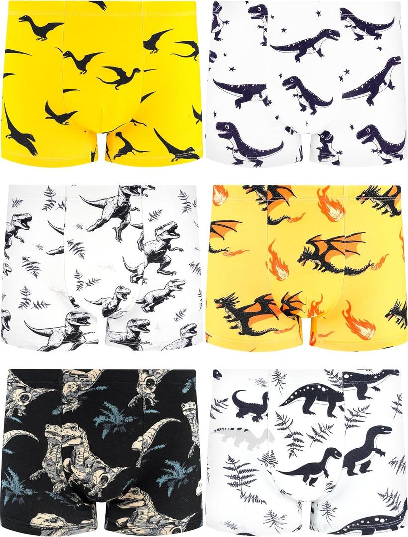 Boys' Underwear,Soft Cotton Tagless Panties for Toddlers' & Little Kids' Comfort,Breathable Boxer Briefs,6-Pack (12, Dinosaurs-leaves-flame-monster Dinosaur-star)