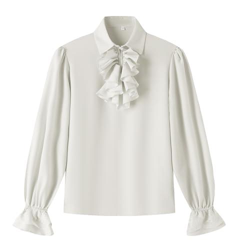 Eymitory Boys Kids Medieval Pirate Shirt Vampire Costume Renaissance Victorian Scottish Jacobite Ghillie Halloween Tops White, 160 CM