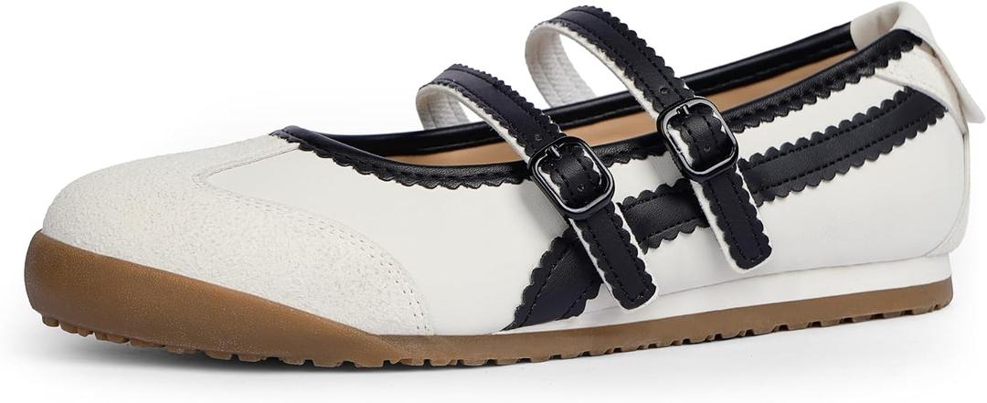 Tigeridea Mary Jane Sneakers Two Strap Rounded Toe Ballet Flats for Women Size 6