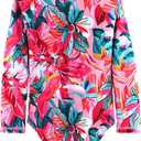 Girls Long Sleeve Swimsuit One Piece Bathing Suit Zipper UPF 50+ Rash Guard Swimwear (Pink, S)