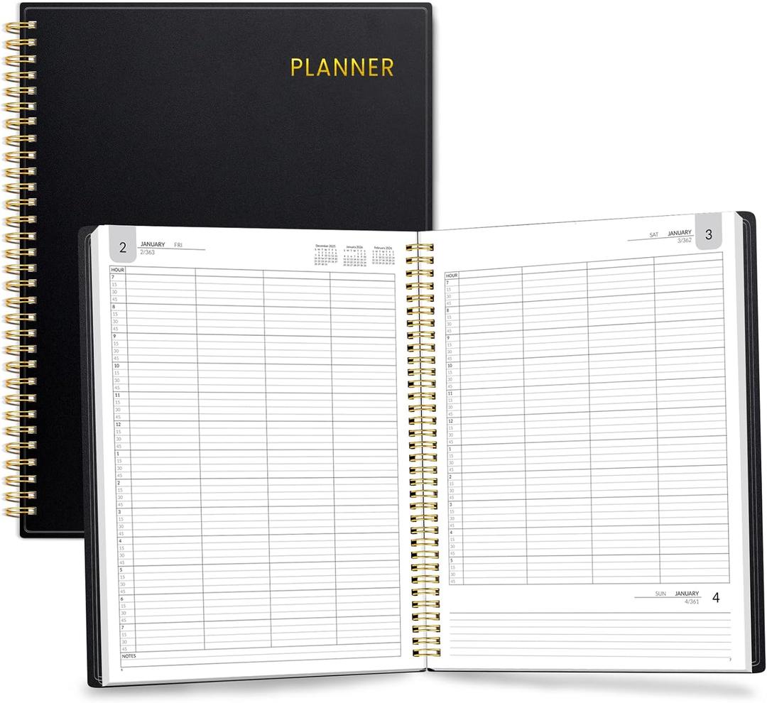 SUNEE 2026 Daily Planner, 4-Person Group Appointment Book with Quarter-Hourly Layout. Weekly & One-Page-Per-Day Format, Jan to Dec 2026, 8.5"x11",Weekly Planner, Flexible Cover, Note Pages, Bookmark, Black