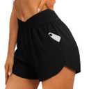 Sampeel Women's Workout Shorts Athletic Running Shorts Crossover High Waisted Gym Shorts with Pockets (Black, XXL)
