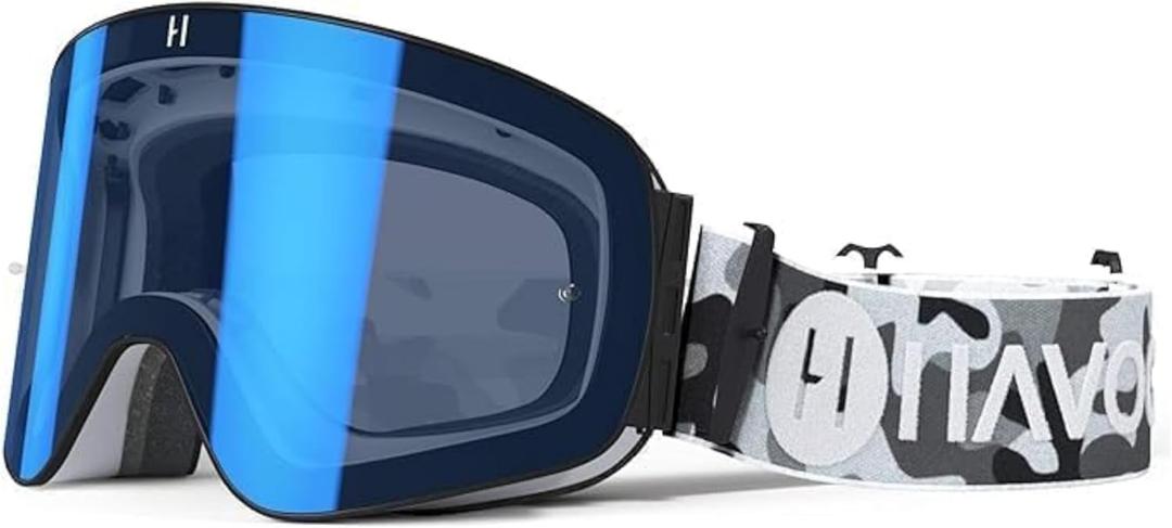 Havoc Racing Magnetic Frameless Goggles - For Motocross, Dirt Biking, Snowboarding, ATV, & UTV - UV Blocking Anti-Fog Goggles (Arctic Camo)