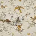 Kitico Vintage Wallpaper Peel and Stick Wall Paper Bird Contact Paper 16.1''x197'' Beige Self Adhesive Removable Wallpaper for Bedroom Bathroom Cabinets Decor Vinyl Roll