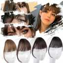 Clip in Bangs Dark Brown Wispy Clip on Air Bangs 100% Real Human Hair Extensions for Women Fringe with Temples Hairpieces Curved Bangs for Daily Wear, 9.5 x 4 x 1 inches