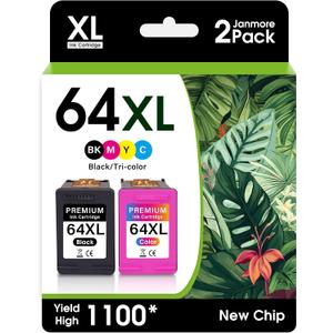 JANMORE 64 XL 64XL Black and Color Ink Cartridge Combo Pack Replacement for HP 64XL Ink Compatible for HP 7855, 7858, Envy Photo 7855 7858 7800 7100 7155 6255 7164 Inspire Tango Printers