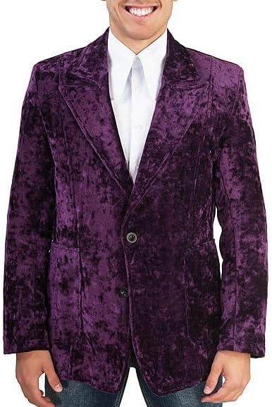 Men's Vintage 70s Velvet Suit Slim Fit Blazer Jacket for Weddings, Parties,and Formal Events Tuxedo (3X-Large, Purple)