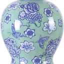 Vintage Chinoiserie Floral Ceramic Vase, Large Rustic Pottery Vases for Living Room, Entryway, Dining Table Centerpiece, Farmhouse Home Decor, Floor or Tabletop Flower Vase, (Green)