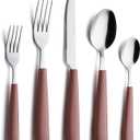 ANNOVA Silverware Set Stainless Steel Colorful Handle Tableware Kitchen Flatware Set Utensils, Includes Dinner Knives, Forks, Spoons & Dessert Spoons (Brown, 16 Pieces) (Large)