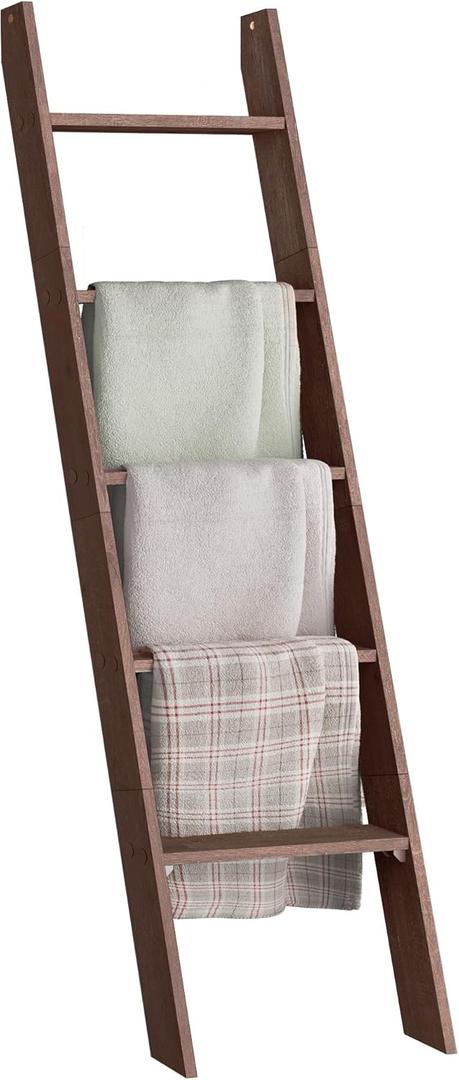 VASAGLE Blanket Ladder Decorative Farmhouse for The Living Room, 5-Tier Ladder Shelf, Ladder Rack for Storage and Decor, Maroon Brown ULLS018T51 (3"D x 17.2"W x 63"H)