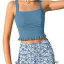 HOTOME Girls Swimsuits Size 14-16 Adjustable Straps Ruched Ruffle Swimsuits for Teen Girls with Chest Pad Drawstring Tropical Prints Shorts Two Piece Bathing Suits Tankini Sets Grey Blue