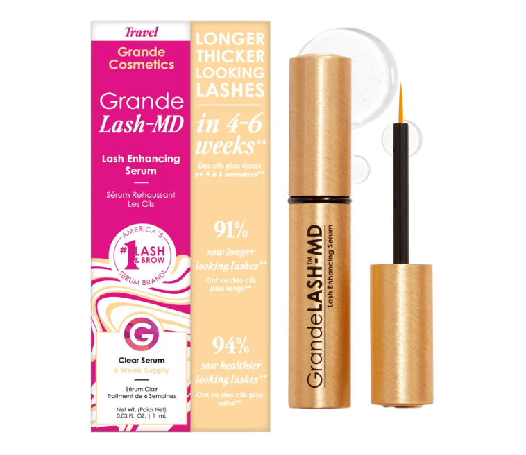Grande Cosmetics GrandeLASH-MD Lash Enhancing Serum - Peptide & Vitamin Infused Formula for Longer, Thicker, Fuller Looking Lashes - Ophthalmologist Tested, Cruelty-Free, 6 Week Supply (1mL)