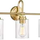 Gold Bathroom Light Fixtures, 3-Light Vanity Light Over Mirror Lighting with Cylinder Glass Shade, KW-7306-3