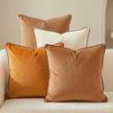 Mecatny Set of 4 Velvet Throw Pillow Covers 18x18, Soft Colorful Accent Decorative Couch Pillow Covers for Sofa Bedroom Living Room, Brown/Khaki