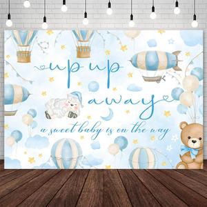 7x5ft Up Up and Away Baby Shower Backdrop A Baby is On The Way Photography Background Blue Hot Air Balloon Travel Begins Adventure Awaits Baby Shower Party Banner Photo Supplies Studio Props
