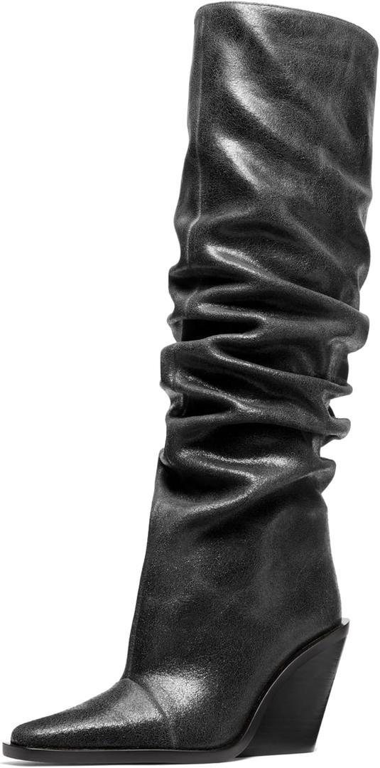 Michael Kors women's Noemie Heeled Boot (8, Black/Distressed Leather)