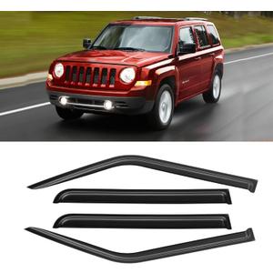 Window Visors for 2007-2018 Jeep Patriot, Rain Guards Shields Vent Deflector Shade Dark Smoke 2008 2009 2010 2011 2012 2013 2014 2015 2016 2017, Tape-On, 4PCS