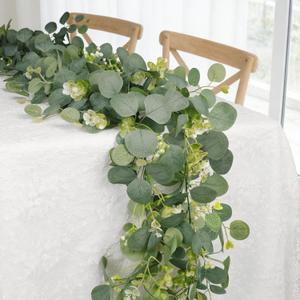 HUZIYAHAN Eucalyptus Garland Faux Silk Leaf Silver Dollar Artificial Greenery Fake Eucalyptus Leaves Garlands for Table Wedding Party Indoor Outdoor Arch Wall Mantle Room Home Decoration (1, 5.5 FT)