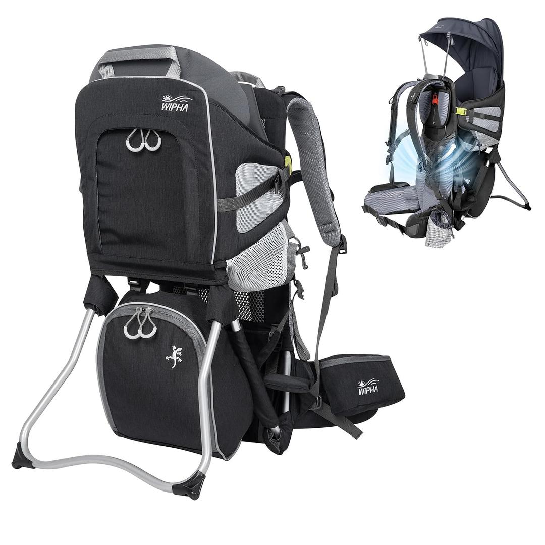 WIPHA Hiking Backpack Carrier for Toddlers, Adjustable Child Carrier with Sunshade, Lightweight Hiking Carrier for Toddlers (Black)