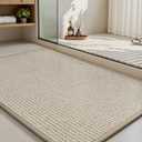 MontVoo Bath Mat,Chenille Absorbent Bathroom Mat Quick Dry Rubber Backed Bathroom Rugs Non Slip Washable Bath Mats,Ultra Thin Bathroom Rugs Fit Under Door,17"x24",Beige