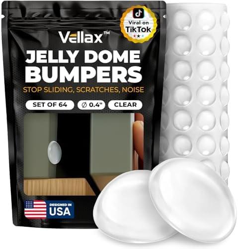 Pack of 3 Vellax Cabinet Door Bumpers 64 Pcs - Clear Self Adhesive Pads, Cabinet Stoppers, Rubber Bumpers for Drawers, Cupboards, Cutting Boards, Glass Tops, Picture Frames, Kitchen Furniture (Hemispherical)