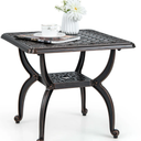 Giantex 21” Patio Bistro Table, Cast Aluminum Outdoor Side Table with Storage Shelf