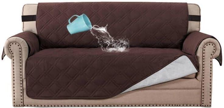 H.VERSAILTEX 100% Waterproof Sofa Slipcover Washable Loveseat Cover for 2 Cushion Cover Non-Slip Furniture Protector with Silicone Backing Couch Cover for Pets (Oversized Loveseat, Brown)