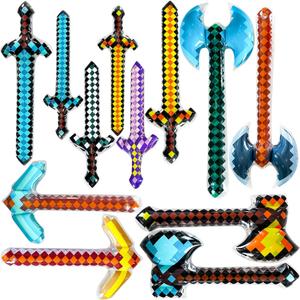 KIMOBER 12 Pack Pixel Inflatable Weapons,Multiple Large Bomb Sword Axe and Pickaxe Toy,Fun Reusable Party Pool Weapons Bulk Set for Party Supply