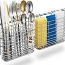 2pc 304 Stainless Steel Utensil Holder,Silverware Drying Rack with Hooks for Dish Drainer,Dish Drying Rack with 3 Divided Compartments,Knife and Fork Drainage Rack,With Hooks, Rust Proof, Color-Silver