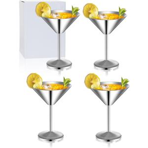 Stainless Steel Martini Glasses, 8 Oz Metal Espresso Martini Glasses Drinking for Christmas Dinner, Cocktail Party, Wedding, Set of 4