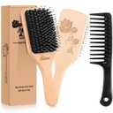 Bsisme Hair Brush-Boar Bristle Hairbrush with Detangling Pins Wooden Paddle Detangler Hairbrush for Women Men Reduce Frizz Dry Restore Natural Shine