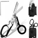 6 in 1 Trauma Shears, Multifunction Safety Tool with Seat Belt Cutter, Glass Breaker, Oxygen Tank Wrench, Ring Cutter and Ruler for Outdoor Camping, Hiking Emergency (Black)