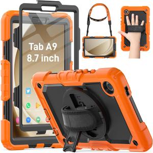 HXCASEAC Case for Samsung Galaxy Tab A9/A11 8.7 Inch, Protective with Screen Protector/Hand Strap/Pen Holder, Shockproof Samsung A9 A11 Tablet Case 8.7'' (SM-X110 SM-X115 SM-X130 SM-X133) - Orange