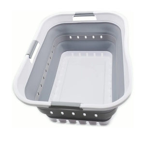 SAMMART 42L (11 gallon) Collapsible Plastic Laundry Basket - Foldable Pop Up Storage Container/Organizer - Space Saving Hamper/Basket (1, White/Grey)