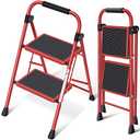KINGRACK 2 Step Ladder, Folding Step Stool with Anti-Slip and Wide Pedal, Lightweight Stepladder with Handrails, Portable for Kitchen, Household, Red