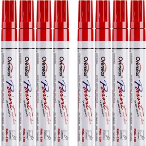 Overseas Paint Pens Paint Markers - Red Permanent Markers 8 Pack, Oil Based Waterproof Quick Dry Medium Tip Marker Pen for Metal, Wood, Fabric, Plastic, Rock, Stone, Mugs, Canvas, Glass, Art Craft