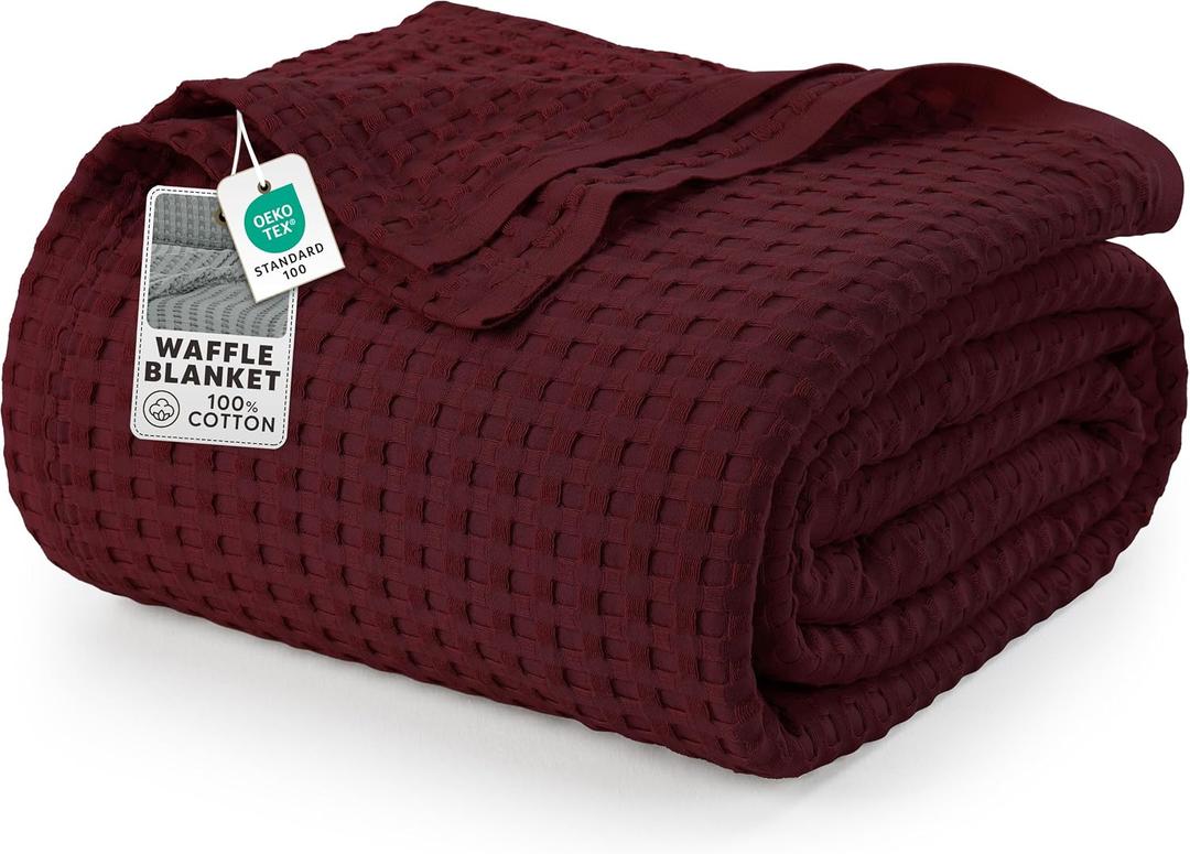 Utopia Bedding 100% Cotton Waffle Weave Blanket King Size for Bed - Lightweight, Breathable Summer Blankets Soft and Cozy, Gifts for Women Home Room Decor (Burgundy, 90x108 Inch)