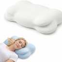 Cloud Pillow,Ergonomic Memory Foam Pillow, Stable Support for Cervical Neck, Cooling Breathable Pillowcase, Cervical Neck Pain Relief for Side, Back & Stomach Sleepers - Queen Size White