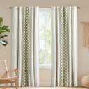 INK+IVY Imani 100% Cotton Single Panel Curtain Tufted Chenille Stripe Geometric Print Mid-Century Look Rod Pocket Top Drape for Living Room, Privacy Window Treatment for Bedroom, 50" W x 84" L, Green