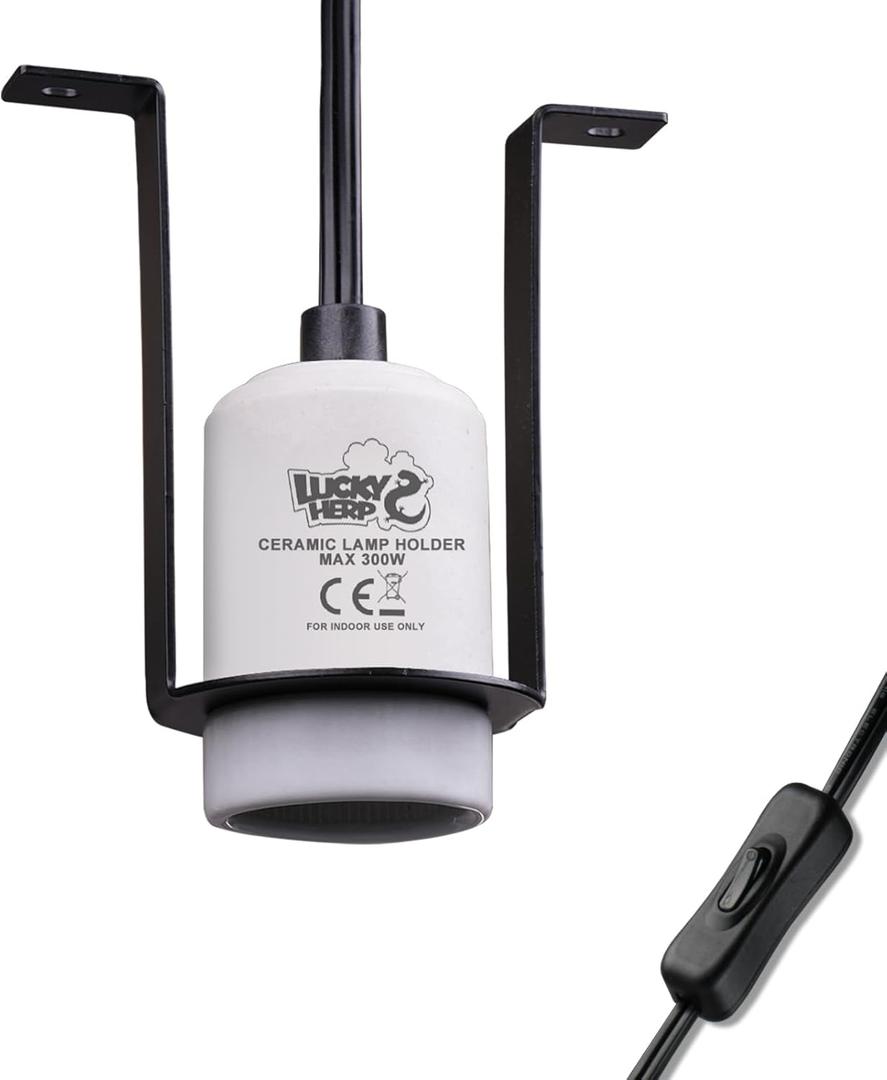 LUCKY HERP Reptile Ceramic Heat Lamp Holder, 1 Pack 300W Pet Heater Bracket (no Bulb Included), Heat Lamp Holder for Amphibians Terrariums Lizards Tortoise