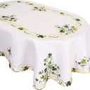 Embroidered Irish Clover St. Patricks Day Tablecloth, Spring Shamrock Decorations (Oval 5788 inches)