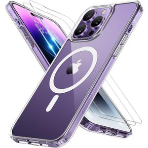 Miracase Magnetic for iPhone 14 Pro Case 6.1 inch (Compatible with MagSafe)with 2X Screen Protectors Military-Grade Protection, Anti-Fingerprint Translucent Matte Phone Case Cover, Clear