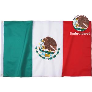 Homissor Mexican Flag Bandera de Mexico 3X5 Embroidered Flags Sewn Stripe Heavy Duty MX National Flags 240D Thick Polyester for Indoor/Outdoor