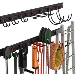 WORKPRO Garage Tool Organizer Wall Mount, Garage Organization Garden Tool Rack Holder System, 64-Inch 4 Rails with 8 Heavy Duty Adjustable Hooks for Hanging and Storage